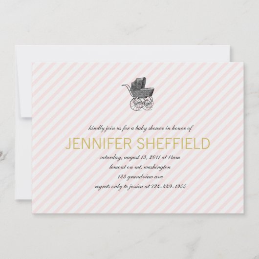 ヴィンテージ台車-女の子-ベビーシャワー招待状 招待状 (正面)