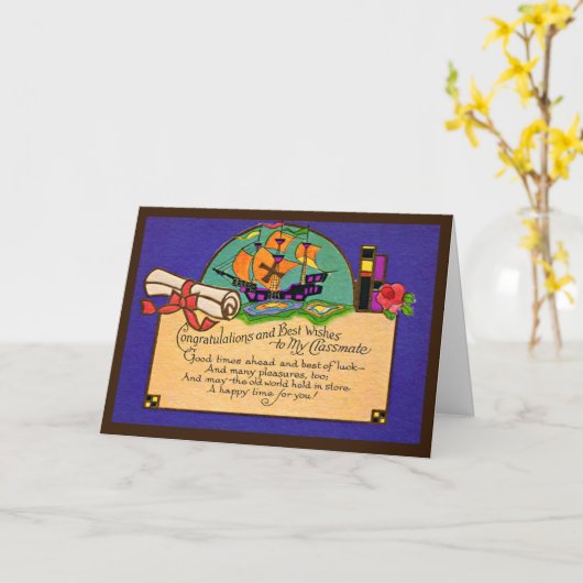 ヴィンテージ同級卒業 カード (黄色い花)