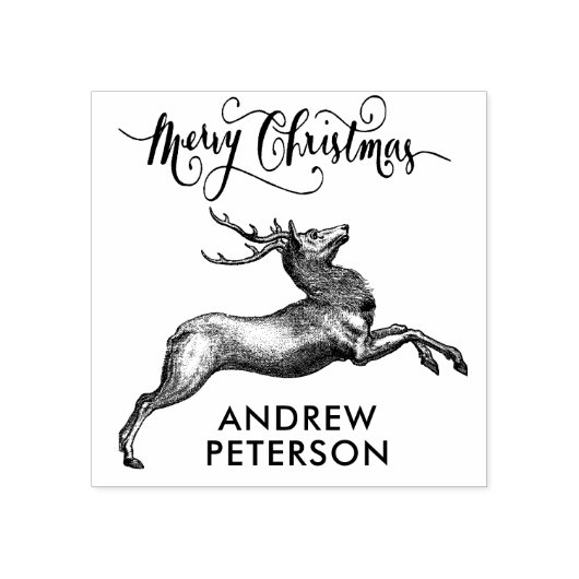 ヴィンテージ名とクリスマストナカイLiniar ラバースタンプ (インプリント)