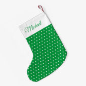 ヴィンテージ名クラシック緑と白の水玉模様 スモールクリスマスストッキング (裏面 (吊り時))