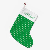 ヴィンテージ名クラシック緑と白の水玉模様 スモールクリスマスストッキング (正面 (吊り時))