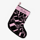 ヴィンテージ名パーソナライズされたピンクパッケージパターン スモールクリスマスストッキング (正面 (吊り時))