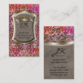 ヴィンテージ名刺ダマスクスエードピンククラウン 名刺 (正面/裏面)