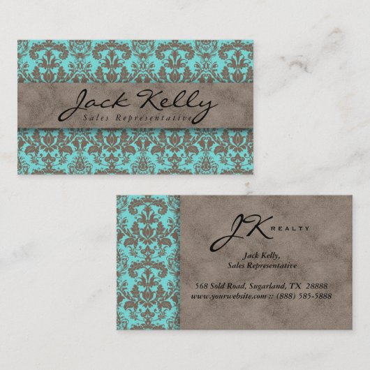 ヴィンテージ名刺ダマスクスエードブルーベージュ2 名刺 (正面/裏面)