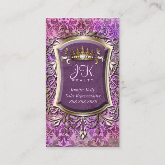 ヴィンテージ名刺ダマスクフレーム金ゴールドクラウン 名刺 (正面)