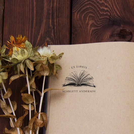 ヴィンテージ名前をカスタムするエレガント図書 ラバースタンプ