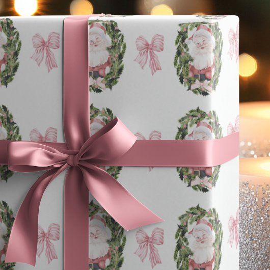 ヴィンテージ名門私立校風のスタイルサンタクリスマスリース ラッピングペーパー