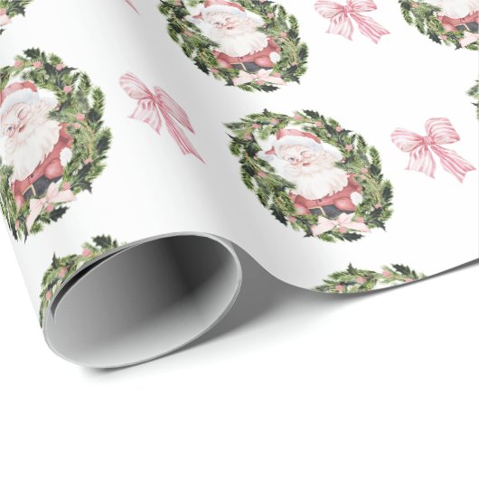 ヴィンテージ名門私立校風のスタイルサンタクリスマスリース ラッピングペーパー (ロールコーナー)