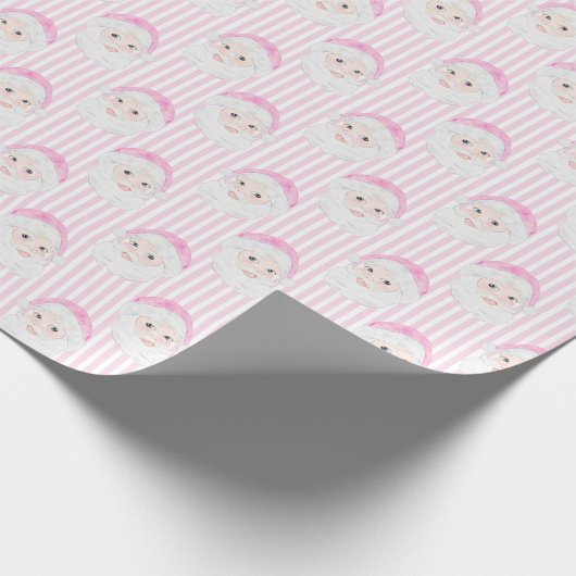 ヴィンテージ名門私立校風のピンクサンタハットピンクストライプ ラッピングペーパー (角)