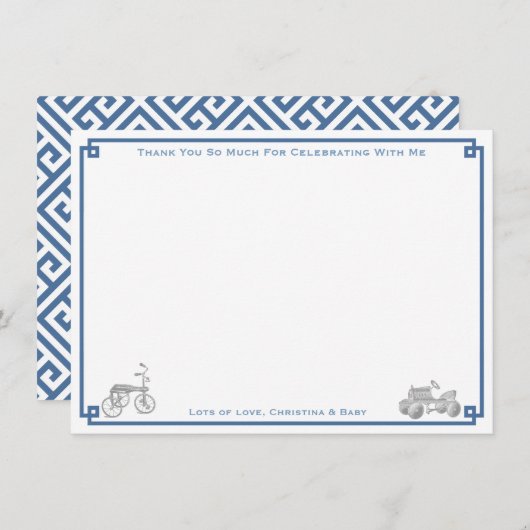 ヴィンテージ名門私立校風の玩具少年ベビーシャワーパーティー サンキューカード (正面/裏面)