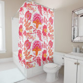 ヴィンテージ名門私立校風の花 |ピンクとオレンジ シャワーカーテン (インサイチュ)