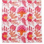 ヴィンテージ名門私立校風の花 |ピンクとオレンジ シャワーカーテン (正面)