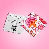 ヴィンテージ名門私立校風の花 | ピンクオレンジ白 スクエア名刺