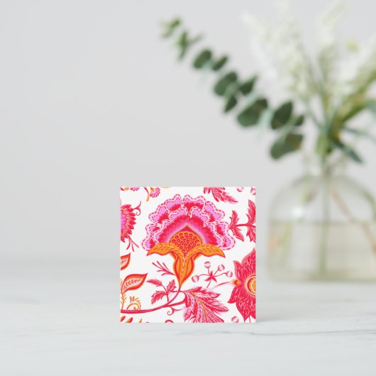 ヴィンテージ名門私立校風の花 | ピンクオレンジ白 スクエア名刺 (スタンド正面)