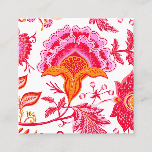 ヴィンテージ名門私立校風の花 | ピンクオレンジ白 スクエア名刺 (正面)