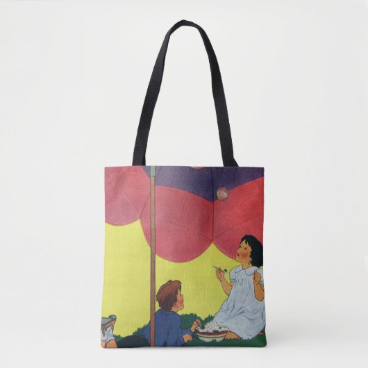 ヴィンテージ吹が傘の下で泡を吹く トートバッグ (正面)