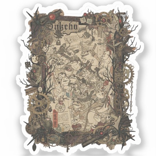 ヴィンテージ和風ゴシックコラージュ ステッカー シール (正面)