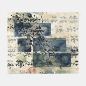 ヴィンテージ和風書道アート (4) フリースブランケット (正面(横))
