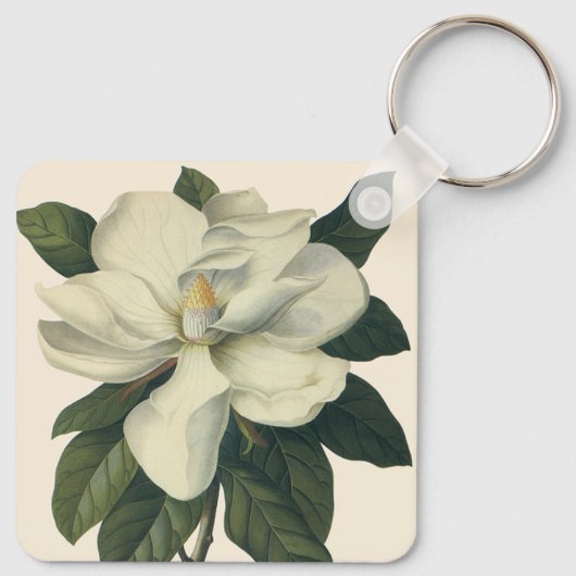 ヴィンテージ咲き白いホグノリアの花 キーホルダー (裏面)