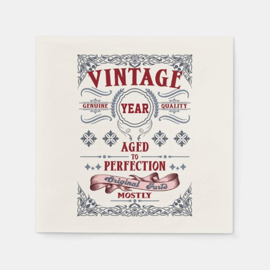 ヴィンテージ品質の完成度、誕生日 スタンダードカクテルナプキン (正面)