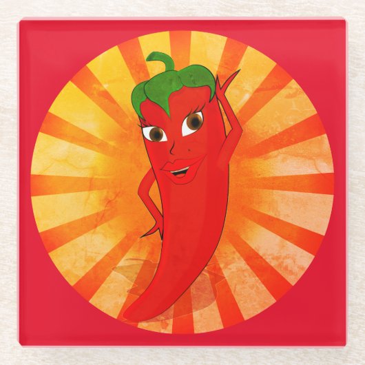 ヴィンテージ唐辛子スーパースター ガラスコースター (正面)