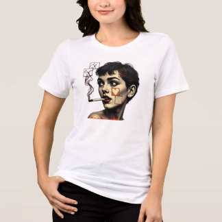 ヴィンテージ喫煙ガールアートプリント トライブレンドTシャツ