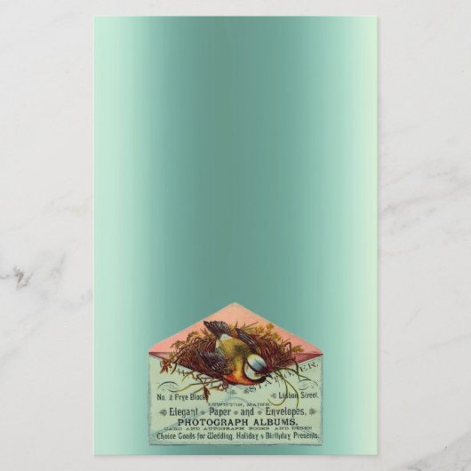 ヴィンテージ営巣鳥ティール（緑がかった色）ピーチブラウン 便箋 (正面)