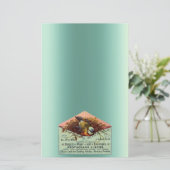 ヴィンテージ営巣鳥ティール（緑がかった色）ピーチブラウン 便箋 (スタンド正面)