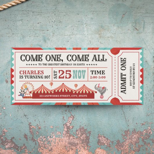 ヴィンテージ回路カーニバルチケット誕生日 招待状