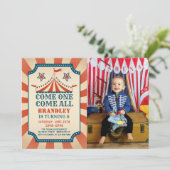 ヴィンテージ回路カーニバルパーティー誕生日写真 招待状 (スタンド正面)