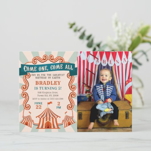 ヴィンテージ回路カーニバル誕生日フォト招待状 招待状 (スタンド正面)