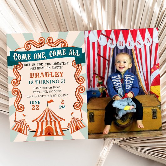 ヴィンテージ回路カーニバル誕生日フォト招待状 招待状