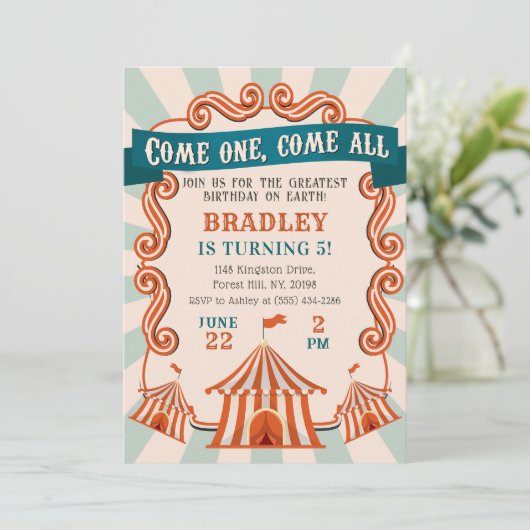 ヴィンテージ回路カーニバル誕生日招待状 招待状 (スタンド正面)