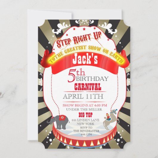 ヴィンテージ回路カーニバル誕生日招待状 招待状 (正面)