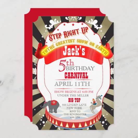 ヴィンテージ回路カーニバル誕生日招待状 招待状 (正面/裏面)