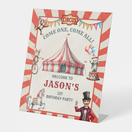 ヴィンテージ回路カーニバル誕生日標識 台座サイン (正面)