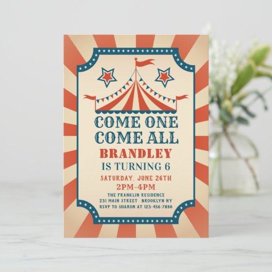 ヴィンテージ回路パーティーカーニバルパーティー誕生日 招待状 (スタンド正面)
