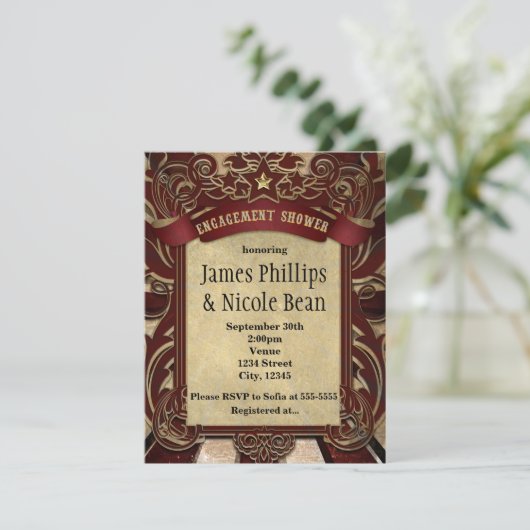 ヴィンテージ回路婚約シャワー招待状 招待状 (スタンド正面)