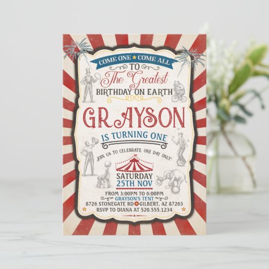 ヴィンテージ回路誕生日招待状 招待状 (スタンド正面)