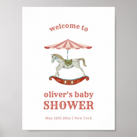 ヴィンテージ回転木馬カーニバルベビーシャワーウェルカム ポスター (正面)