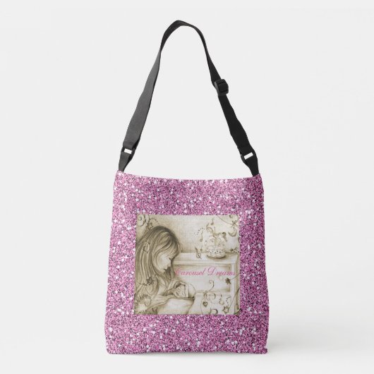 ヴィンテージ回転木馬ドリームピンクフェイクグリッター クロスボディバッグ (裏面)