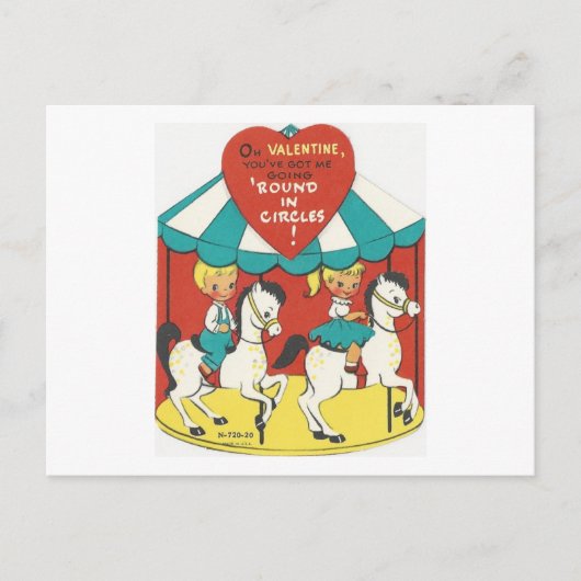 ヴィンテージ回転木馬バレンタイン シーズンポストカード (正面)
