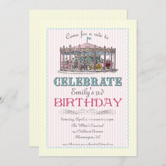 ヴィンテージ回転木馬パーティの招待状 招待状 (正面/裏面)
