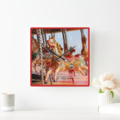 ヴィンテージ回転木馬メリー馬 スクエア壁時計 (ホーム)