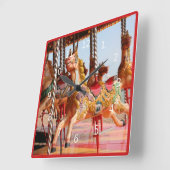 ヴィンテージ回転木馬メリー馬 スクエア壁時計 (傾斜)