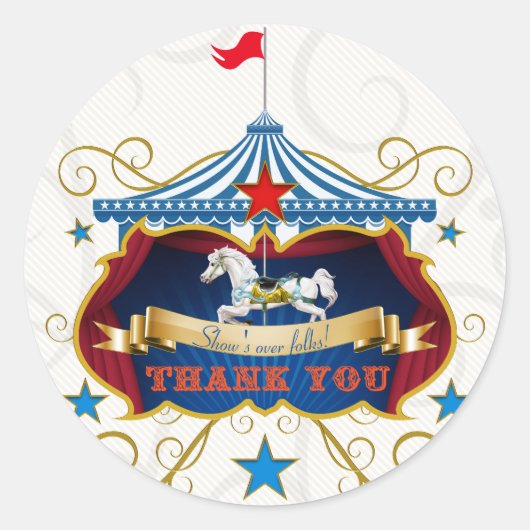 ヴィンテージ回転木馬馬サンキューフェイスステッカー ラウンドシール (正面)