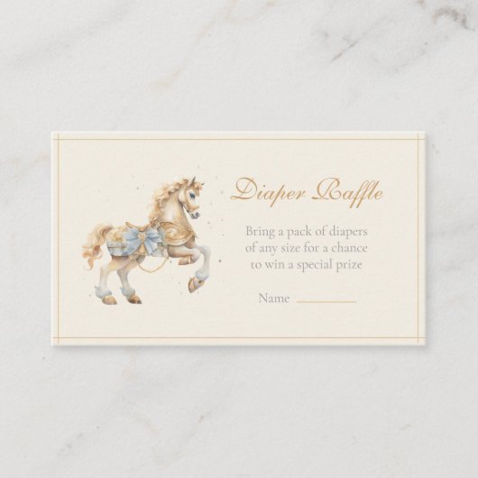 ヴィンテージ回転木馬馬水色おむつラッフル エンクロージャーカード (正面)
