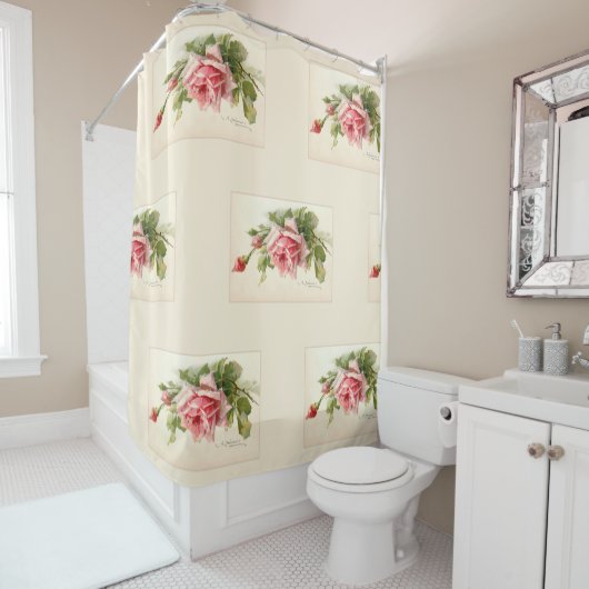 ヴィンテージ団のピンクのバラ シャワーカーテン (インサイチュ)