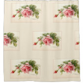 ヴィンテージ団のピンクのバラ シャワーカーテン (正面)