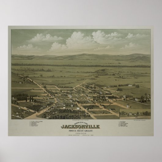 ヴィンテージ図ジャクソンビルOR地図(1883) ポスター (正面)